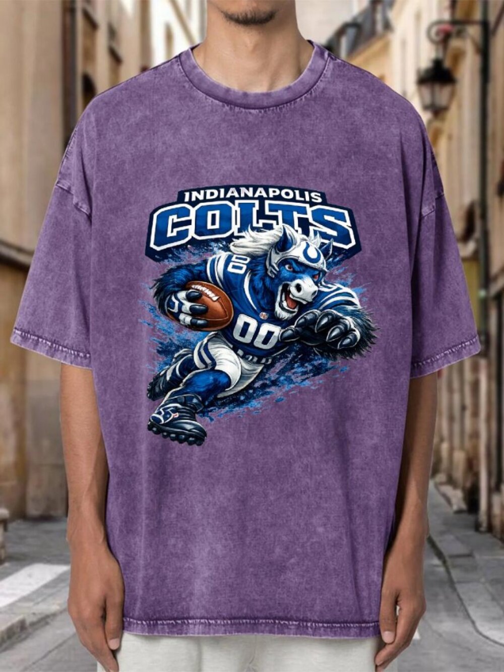 Indianapolis Colts Mascot NFL Purple Mineral Wash Oversized Tee EZTPPLIST404